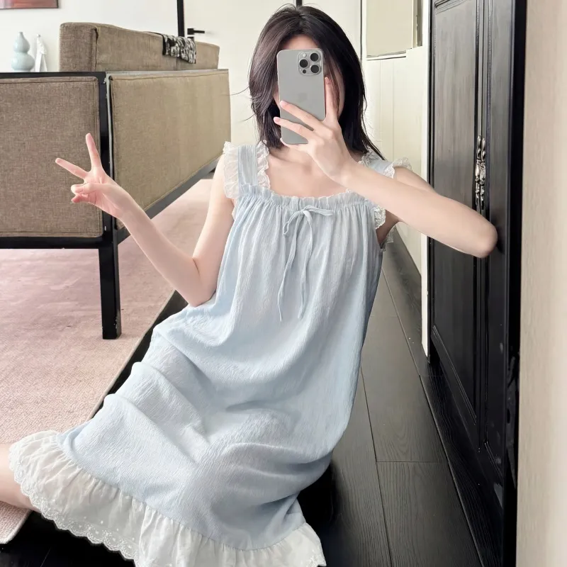 Jacquard Cloud Cotton Fixed Padded Summer Camisole Sleep Dress for Women with Lace Sweet Homewear · Wholesale · OEM · Worldwide Shipping