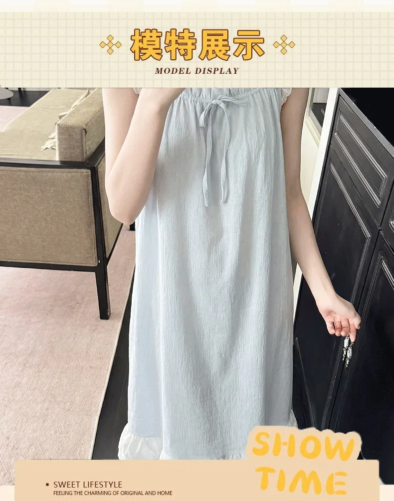 Jacquard Cloud Cotton Fixed Padded Summer Camisole Sleep Dress for Women with Lace Sweet Homewear · Wholesale · OEM · Worldwide Shipping - Detail 7