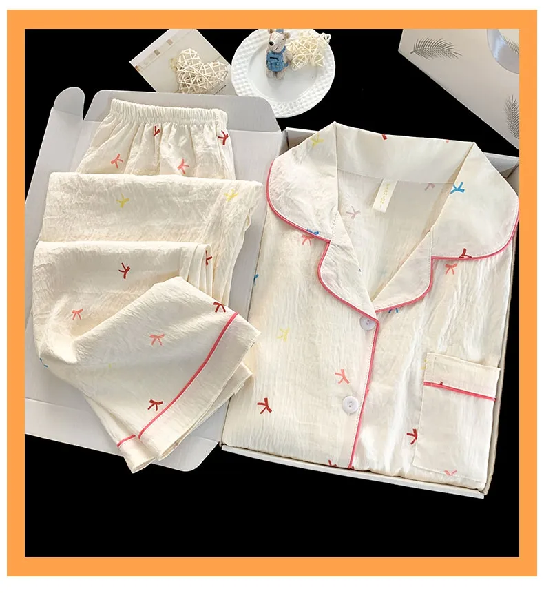 Musim Panas Wanita Baru Cloud Cotton Lengan Panjang Celana Panjang Set Dua Potong Cetak Kartun Kerah Cardigan · Grosir · OEM · Pengiriman Global - Detail 8