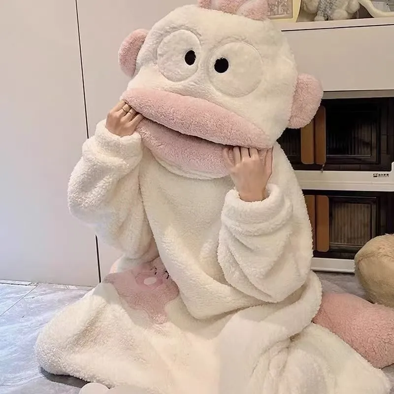 Women's Hooded Coral Fleece Nightgown, Funny Clown Fish Design, Winter Thickened Fleece Pajamas · Wholesale · OEM · Worldwide Shipping - View 4