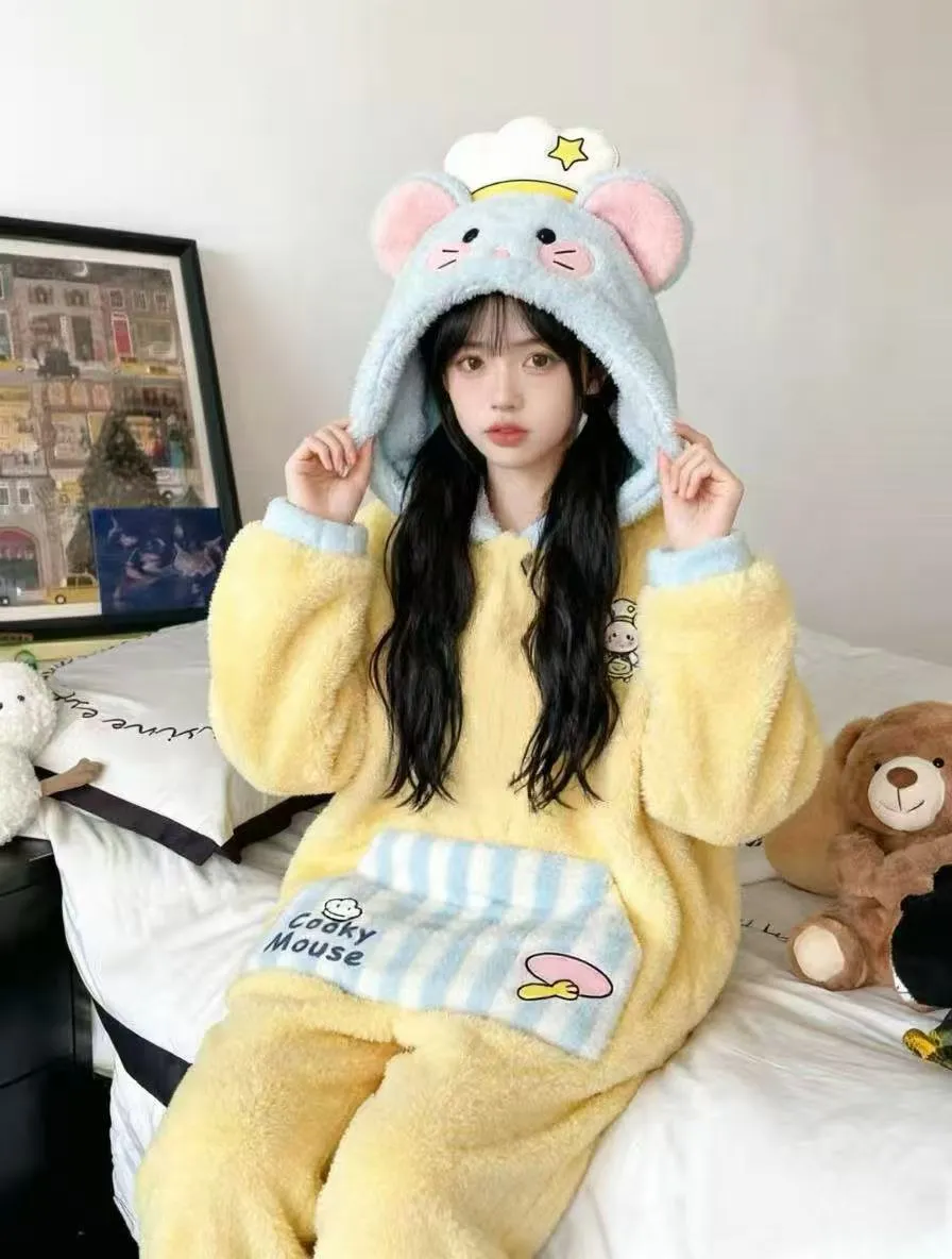 Cute Cartoon Mouse One-Piece Nightgown, Funny Winter Coral Fleece Sleepwear · Wholesale · OEM · Worldwide Shipping - Detail 1
