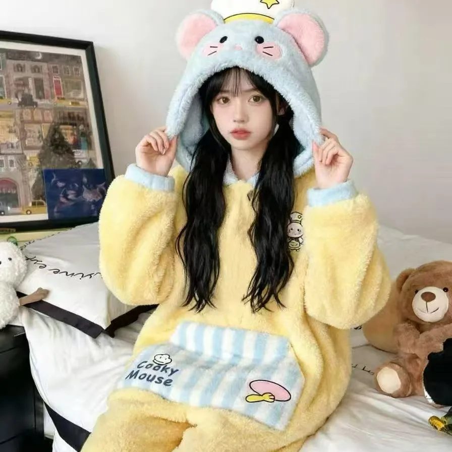 Cute Cartoon Mouse One-Piece Nightgown, Funny Winter Coral Fleece Sleepwear · Wholesale · OEM · Worldwide Shipping - View 1