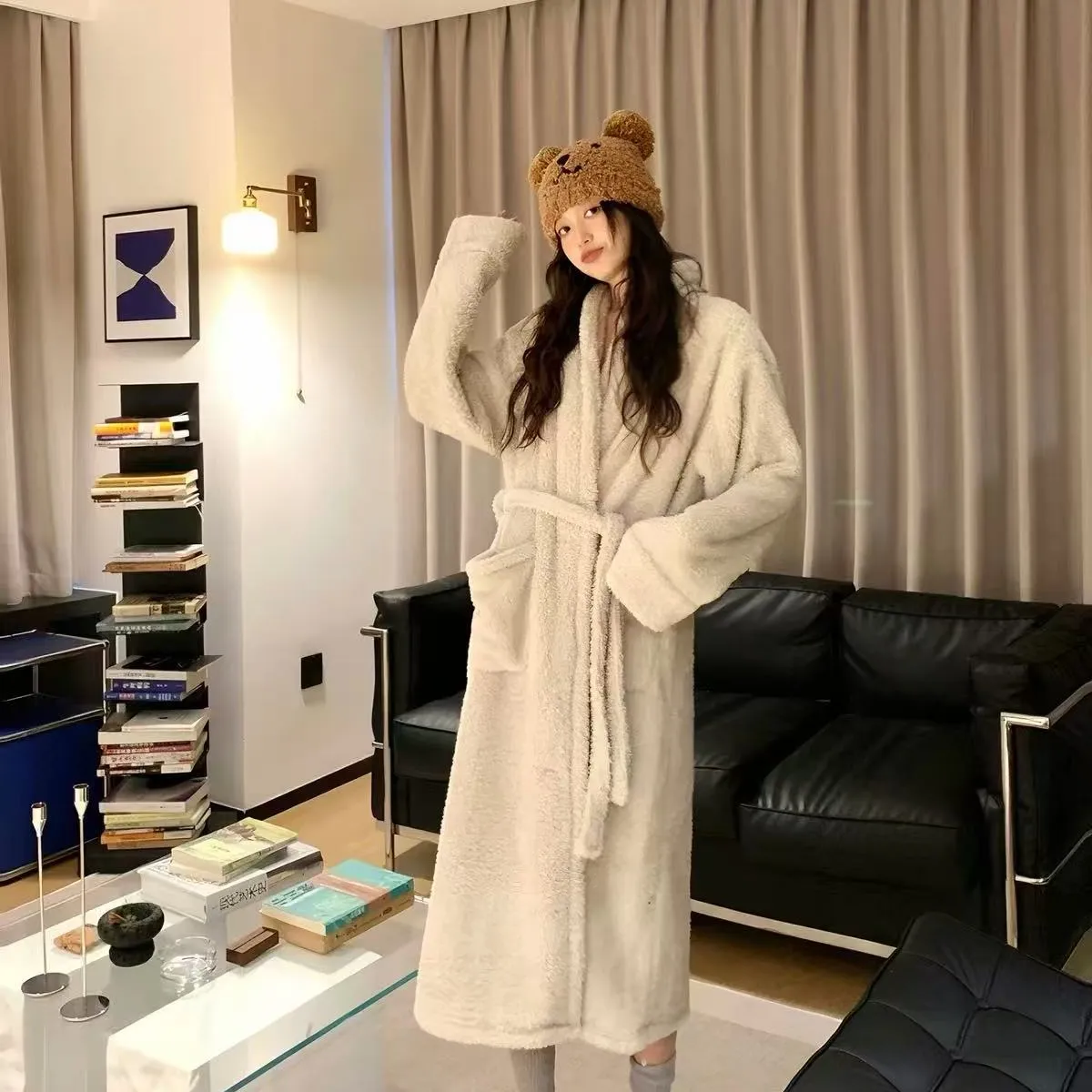 Coral Fleece Long Robe Women Autumn Winter Elegant High-End Feel Wearable Outside Long Sleeve Loungewear · Wholesale · OEM · Worldwide Shipping - View 3