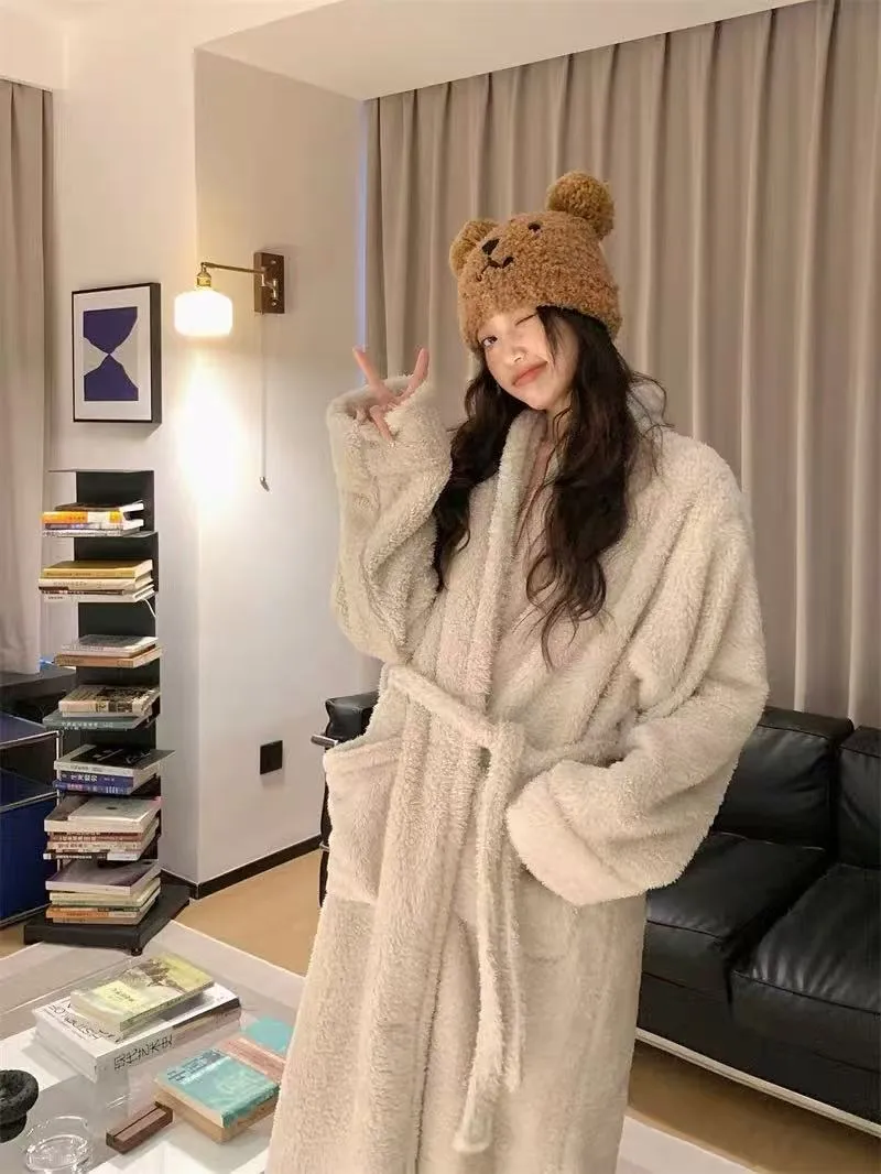 Coral Fleece Long Robe Women Autumn Winter Elegant High-End Feel Wearable Outside Long Sleeve Loungewear · Wholesale · OEM · Worldwide Shipping - Detail 11