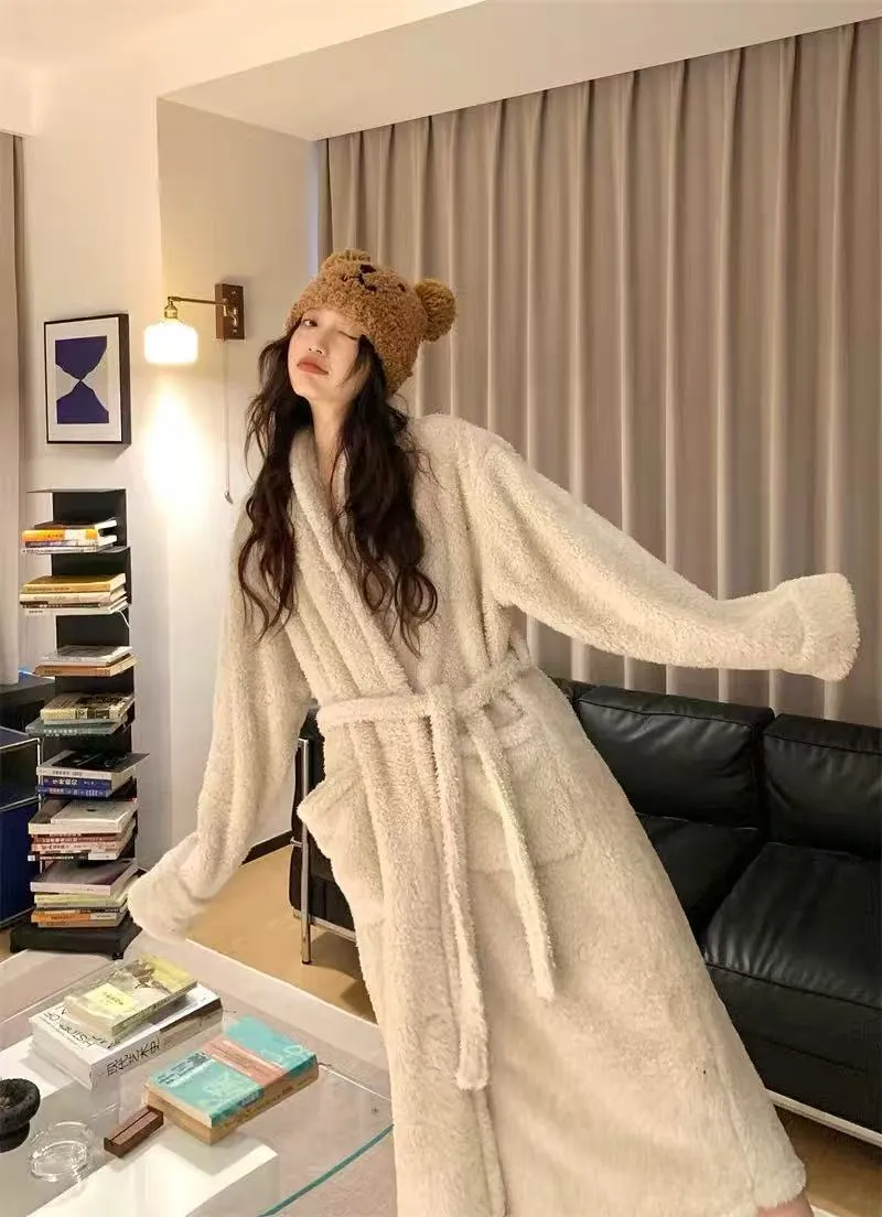 Coral Fleece Long Robe Women Autumn Winter Elegant High-End Feel Wearable Outside Long Sleeve Loungewear · Wholesale · OEM · Worldwide Shipping - Detail 6