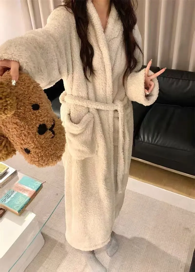 Coral Fleece Long Robe Women Autumn Winter Elegant High-End Feel Wearable Outside Long Sleeve Loungewear · Wholesale · OEM · Worldwide Shipping - Detail 10