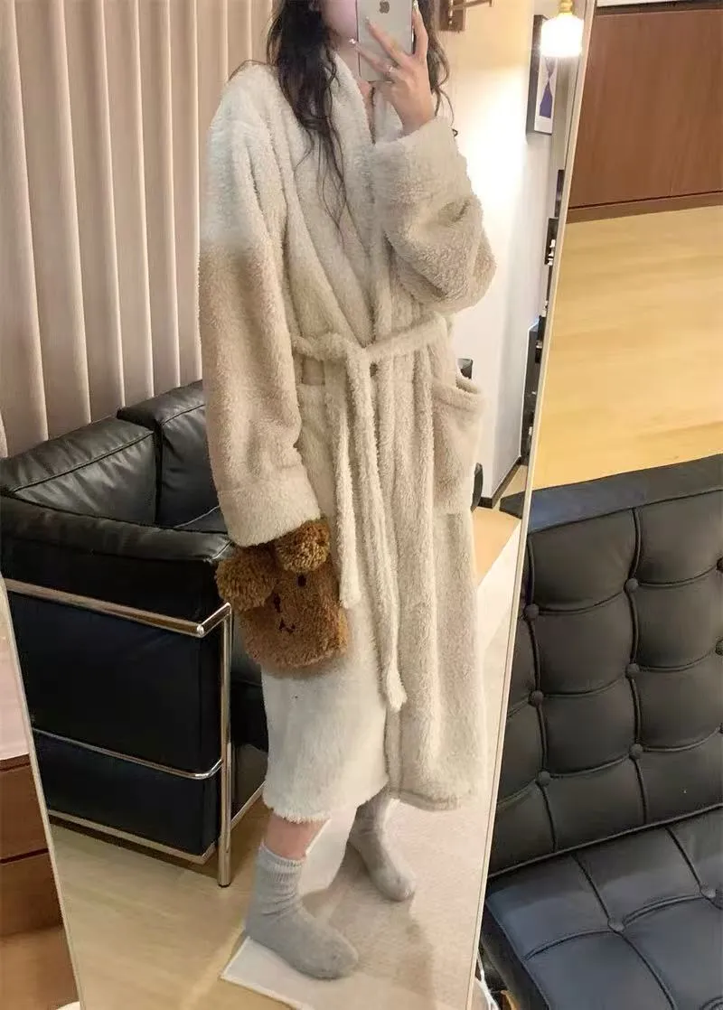 Coral Fleece Long Robe Women Autumn Winter Elegant High-End Feel Wearable Outside Long Sleeve Loungewear · Wholesale · OEM · Worldwide Shipping - Detail 8