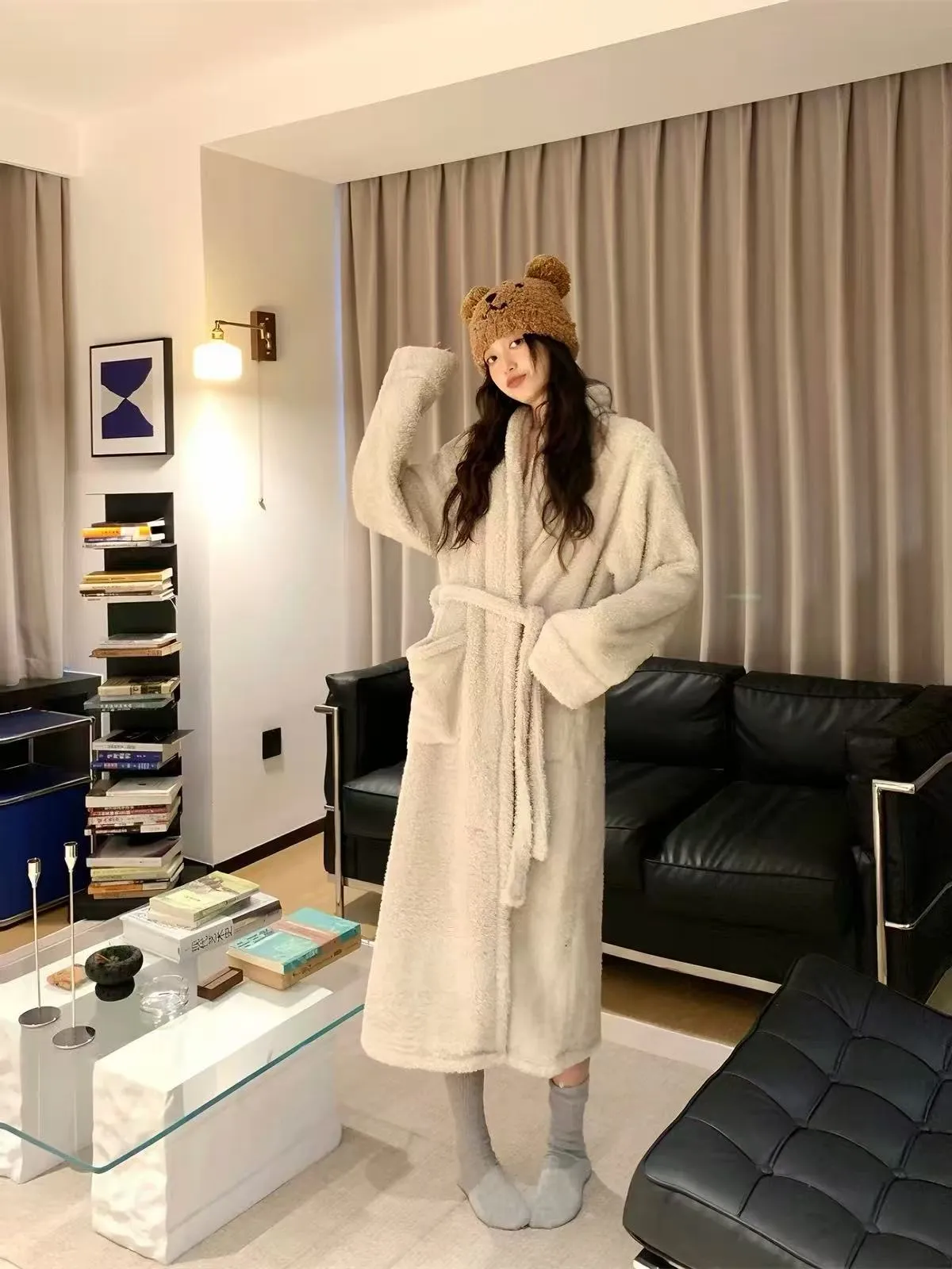 Coral Fleece Long Robe Women Autumn Winter Elegant High-End Feel Wearable Outside Long Sleeve Loungewear · Wholesale · OEM · Worldwide Shipping - Detail 5