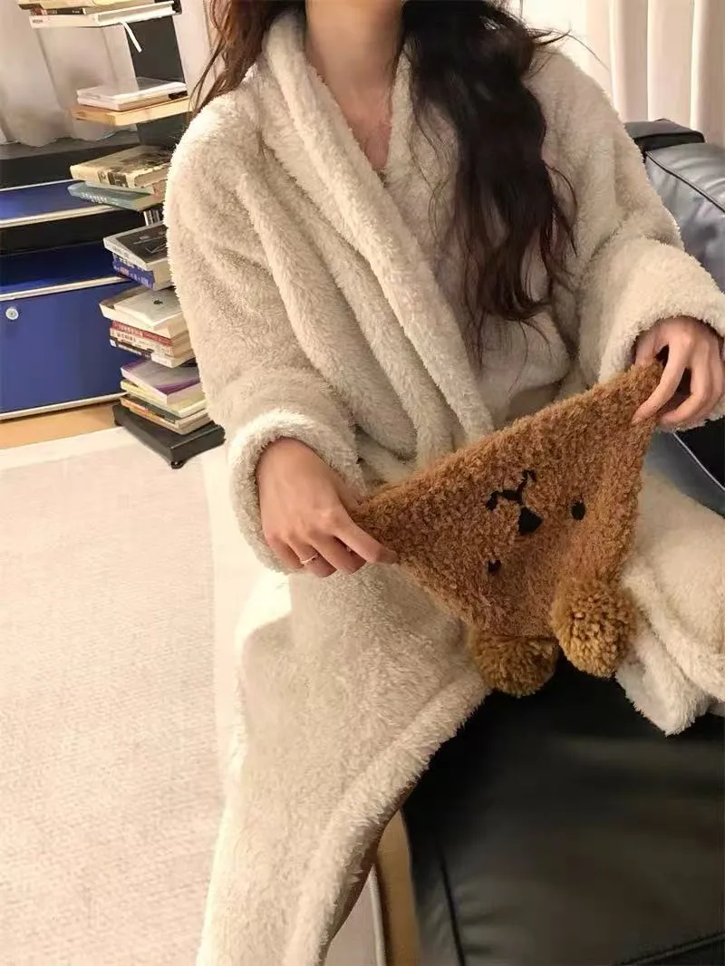 Coral Fleece Long Robe Women Autumn Winter Elegant High-End Feel Wearable Outside Long Sleeve Loungewear · Wholesale · OEM · Worldwide Shipping - Detail 12