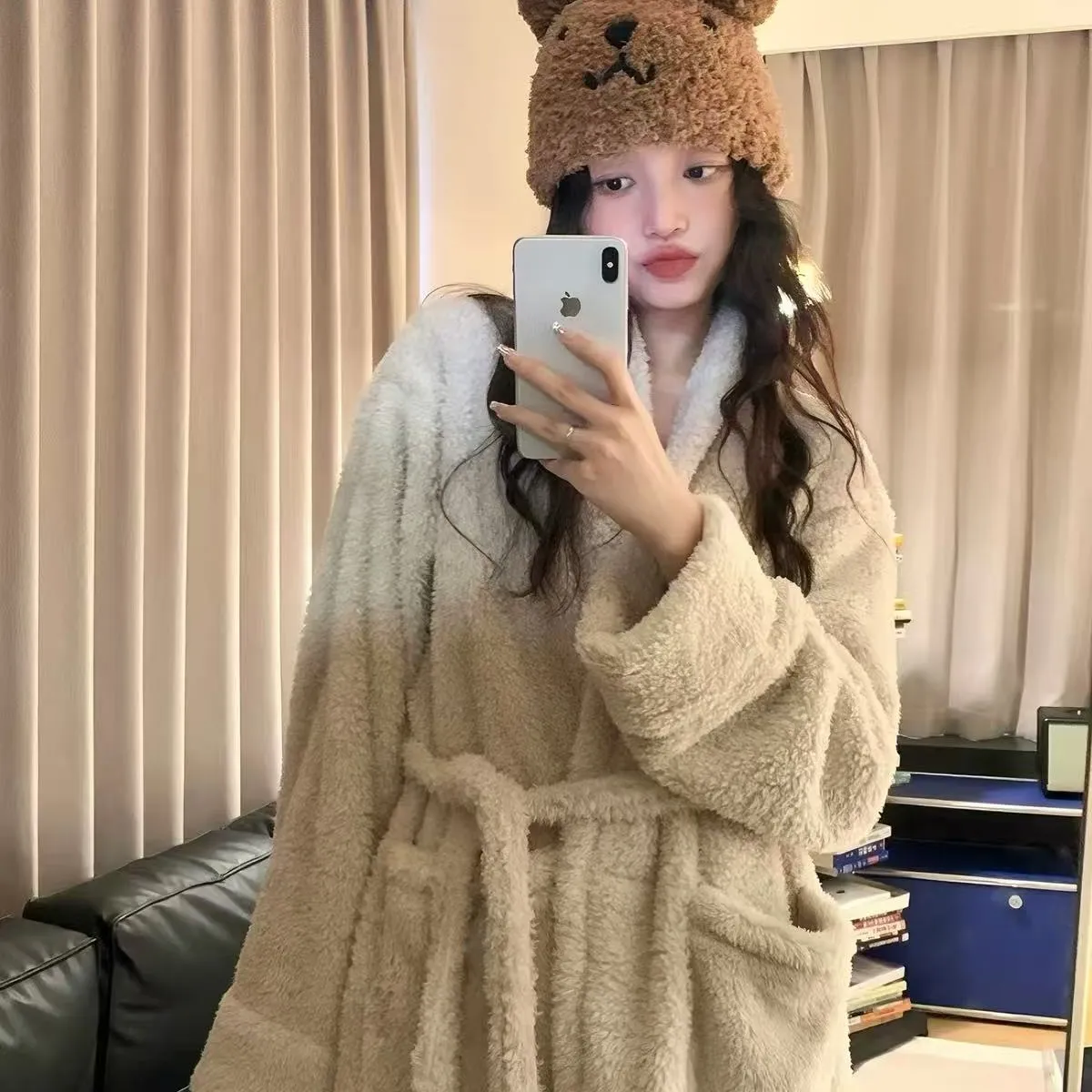 Coral Fleece Long Robe Women Autumn Winter Elegant High-End Feel Wearable Outside Long Sleeve Loungewear · Wholesale · OEM · Worldwide Shipping - View 1