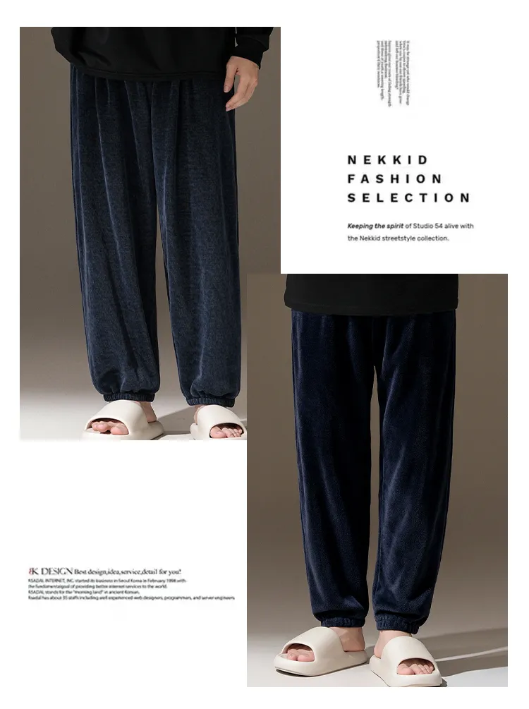2026 Autumn/Winter New Men's Fleece Pajama Pants Long Lounge Pants Loose Simple Wearable Outside Single Pants · Wholesale · OEM · Worldwide Shipping - Detail 10