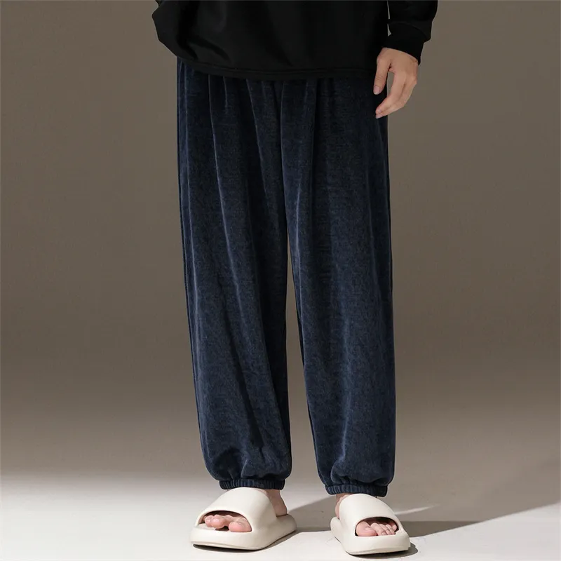 2026 Autumn/Winter New Men's Fleece Pajama Pants Long Lounge Pants Loose Simple Wearable Outside Single Pants · Wholesale · OEM · Worldwide Shipping - View 3