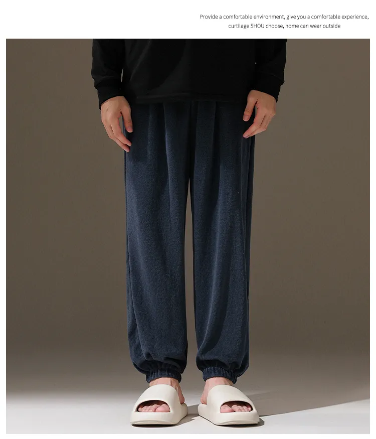 2026 Autumn/Winter New Men's Fleece Pajama Pants Long Lounge Pants Loose Simple Wearable Outside Single Pants · Wholesale · OEM · Worldwide Shipping - Detail 9