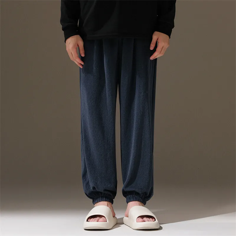 2026 Autumn/Winter New Men's Fleece Pajama Pants Long Lounge Pants Loose Simple Wearable Outside Single Pants · Wholesale · OEM · Worldwide Shipping - View 2