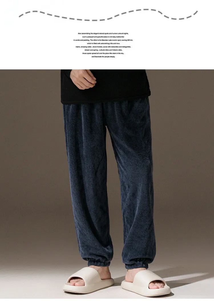 2026 Autumn/Winter New Men's Fleece Pajama Pants Long Lounge Pants Loose Simple Wearable Outside Single Pants · Wholesale · OEM · Worldwide Shipping - Detail 12