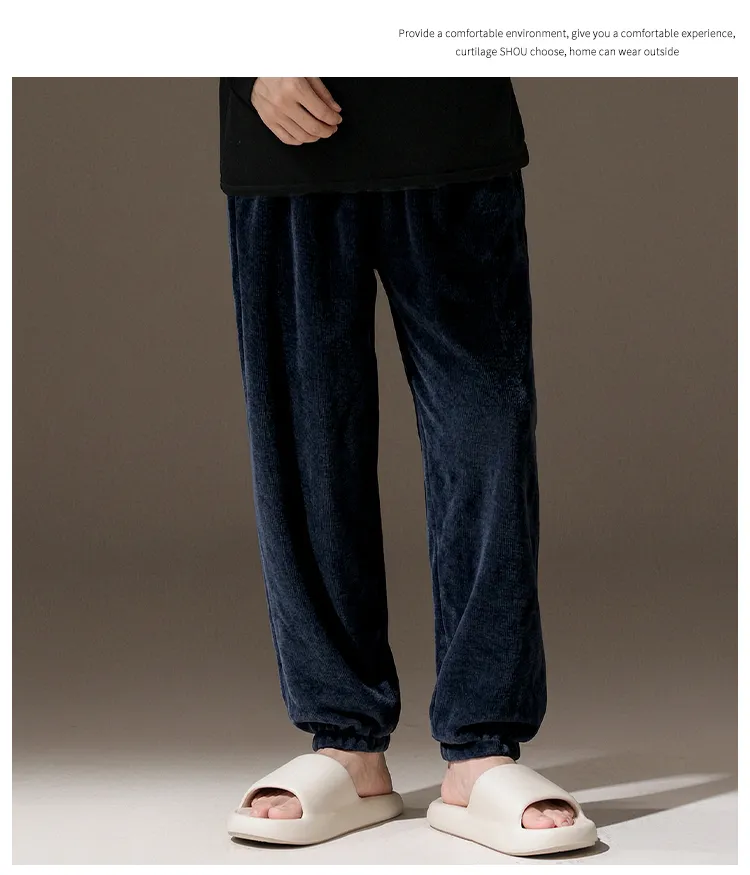 2026 Autumn/Winter New Men's Fleece Pajama Pants Long Lounge Pants Loose Simple Wearable Outside Single Pants · Wholesale · OEM · Worldwide Shipping - Detail 9