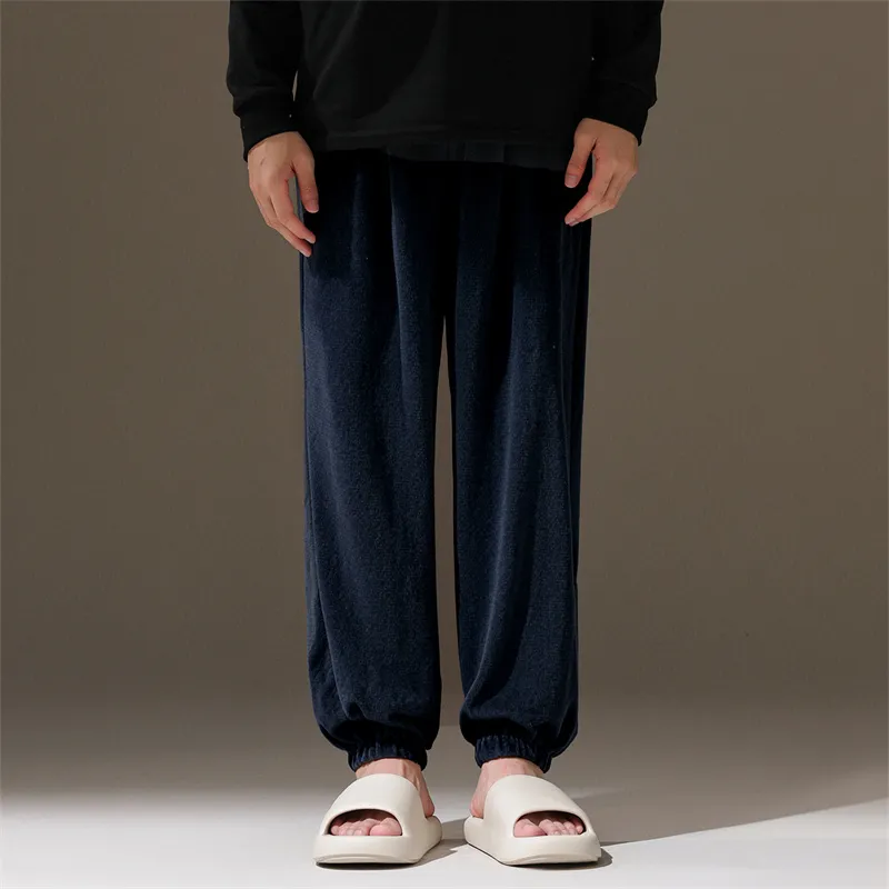 2026 Autumn/Winter New Men's Fleece Pajama Pants Long Lounge Pants Loose Simple Wearable Outside Single Pants · Wholesale · OEM · Worldwide Shipping - View 2