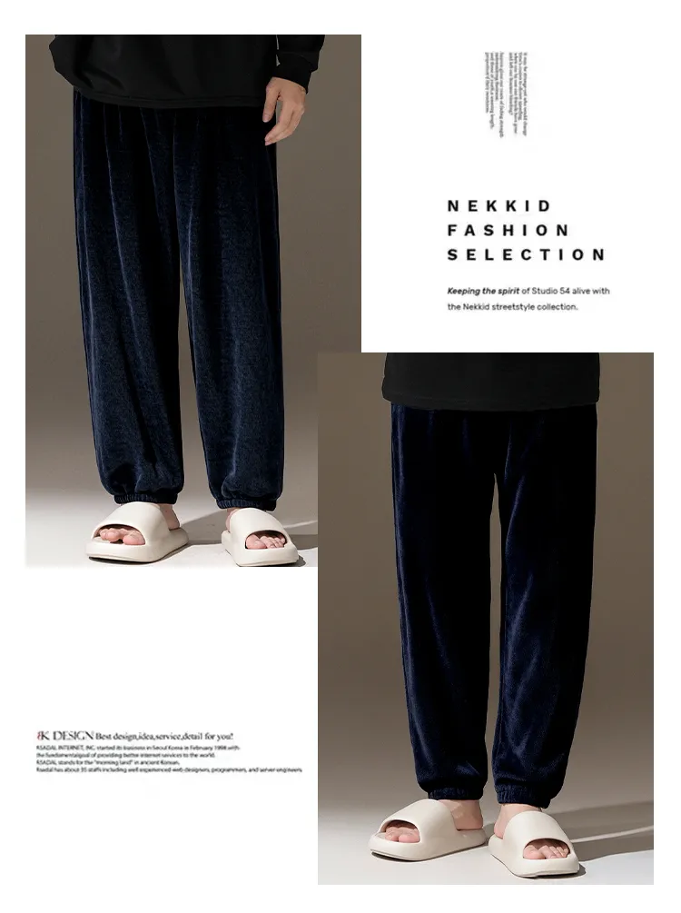 2026 Autumn/Winter New Men's Fleece Pajama Pants Long Lounge Pants Loose Simple Wearable Outside Single Pants · Wholesale · OEM · Worldwide Shipping - Detail 10