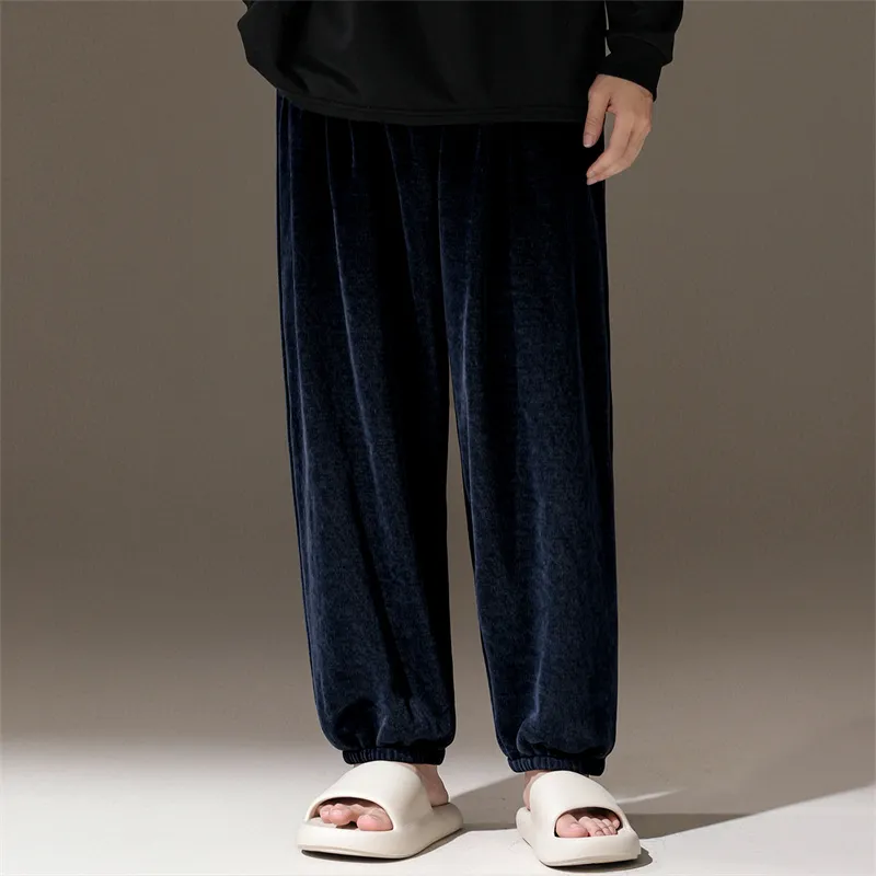 2026 Autumn/Winter New Men's Fleece Pajama Pants Long Lounge Pants Loose Simple Wearable Outside Single Pants · Wholesale · OEM · Worldwide Shipping - View 3