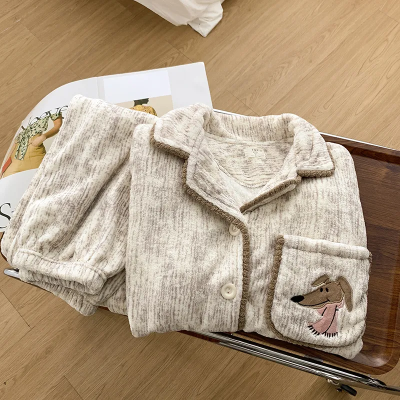 Милые мягкие пижамы для пар из кораллового флиса со щенком, женские домашние костюмы премиум-класса с шнауцером, утеплённые фланелевые мужские домашние костюмы · Опт · OEM · Доставка по миру - Detail 25