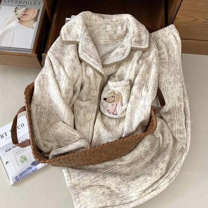 Милые мягкие пижамы для пар из кораллового флиса со щенком, женские домашние костюмы премиум-класса с шнауцером, утеплённые фланелевые мужские домашние костюмы · Опт · OEM · Доставка по миру - Detail 4