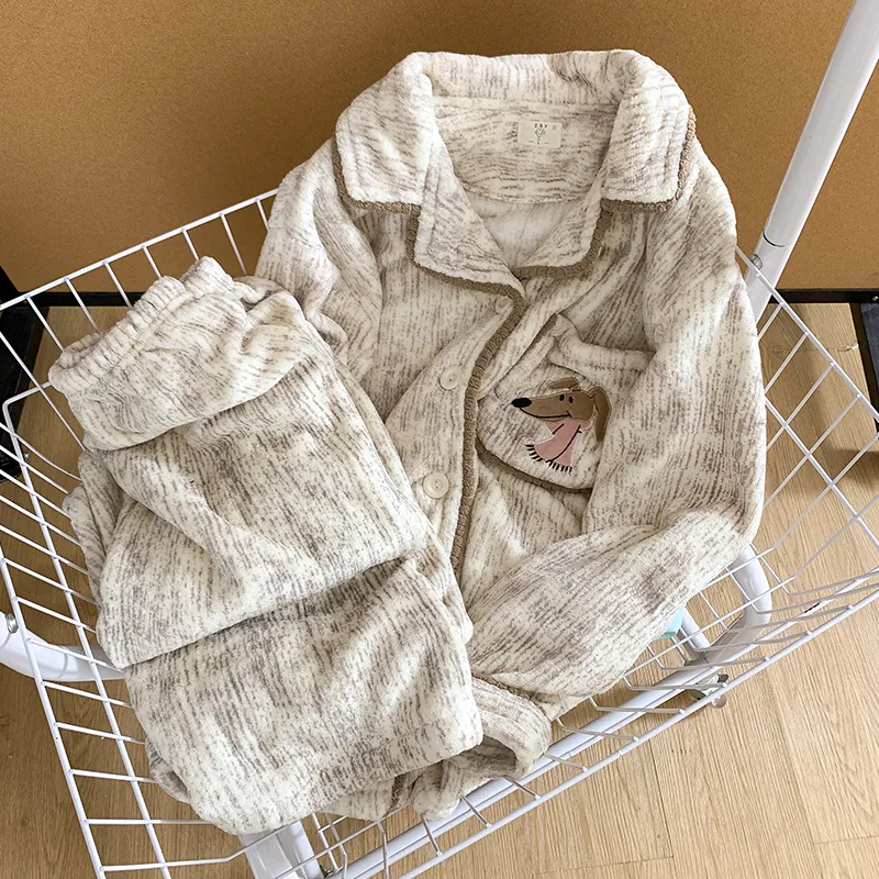 Милые мягкие пижамы для пар из кораллового флиса со щенком, женские домашние костюмы премиум-класса с шнауцером, утеплённые фланелевые мужские домашние костюмы · Опт · OEM · Доставка по миру - Detail 5
