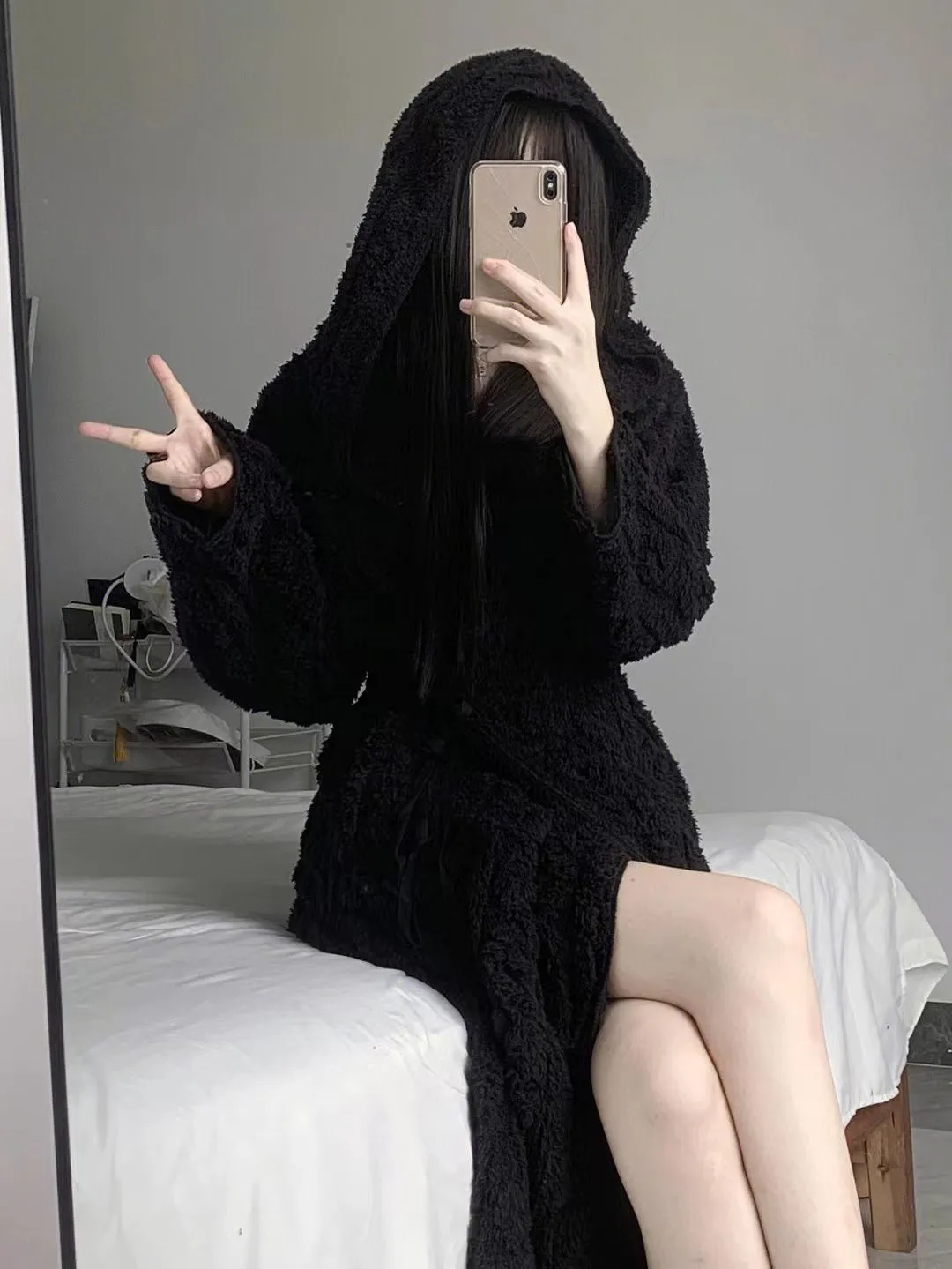 Coral Fleece Long Hooded Black Robe for Women Autumn Winter Elegant Premium Jacquard Wearable Outside Long-Sleeve Loungewear · Wholesale · OEM · Worldwide Shipping - Detail 6