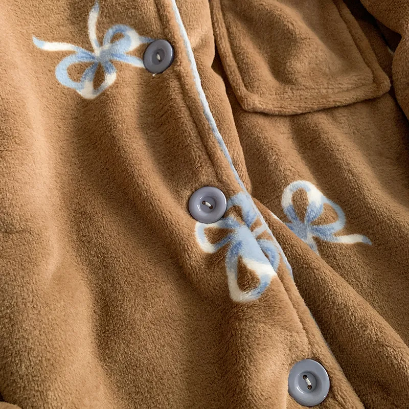 Pyjama femme à nœud style Maillard, automne-hiver, épais, velours corail, chaud, mignon, décontracté, haut de gamme, vêtement d'intérieur · Grossiste · OEM · Mondial - Detail 7