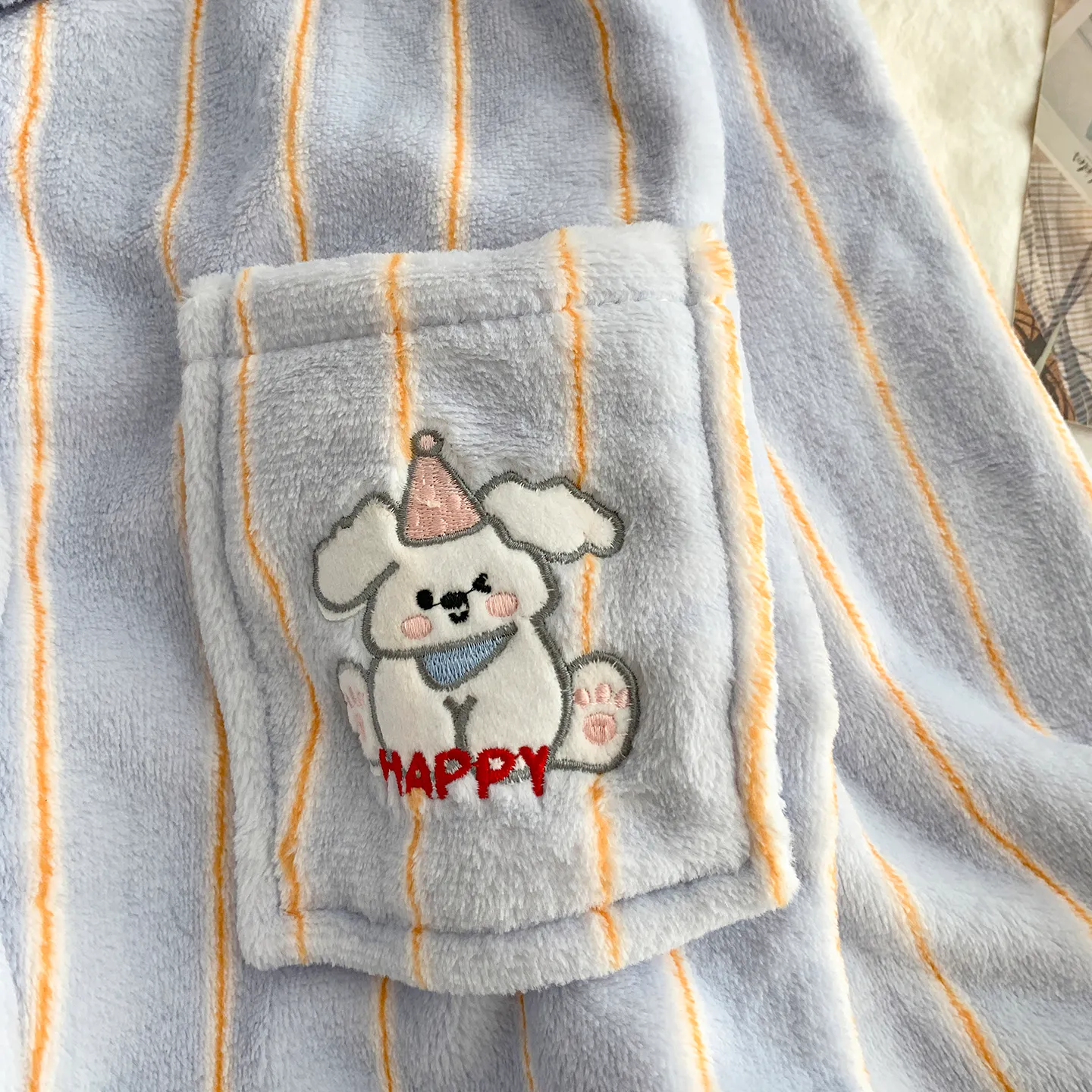 Cartoon Puppy Pajamas Women Striped Flannel Couple Thickened Fleece Winter Men's and Women's 2026 Loungewear · Wholesale · OEM · Worldwide Shipping - Detail 9