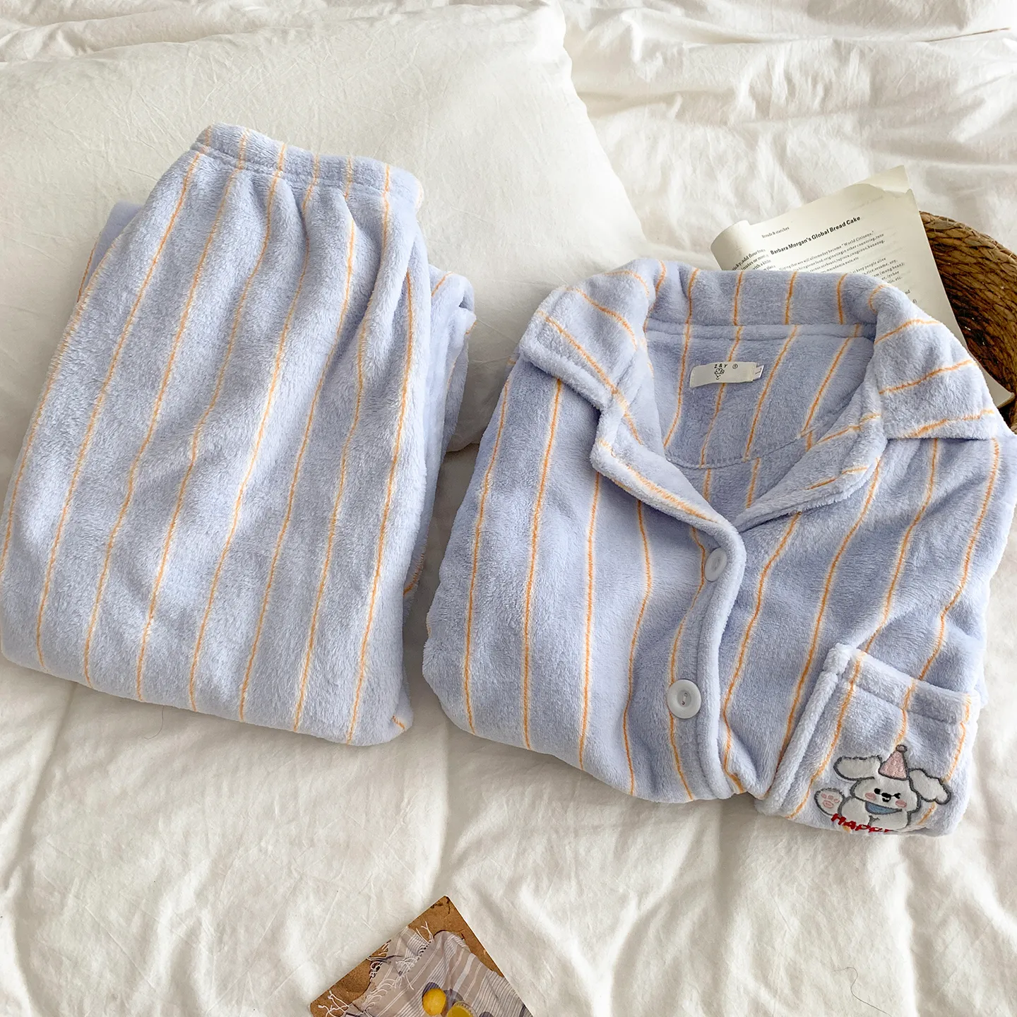 Cartoon Puppy Pajamas Women Striped Flannel Couple Thickened Fleece Winter Men's and Women's 2026 Loungewear · Wholesale · OEM · Worldwide Shipping - Detail 14
