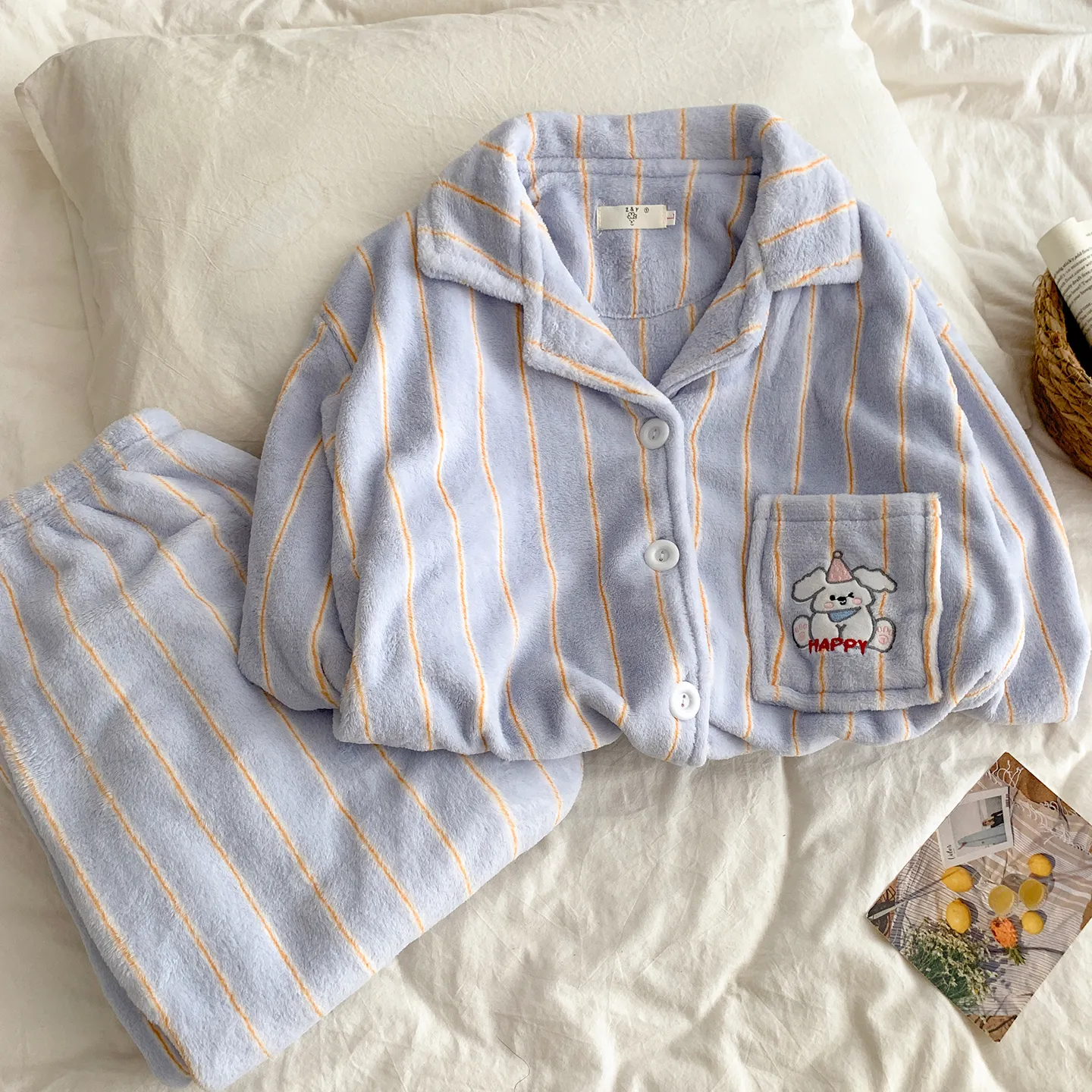 Cartoon Puppy Pajamas Women Striped Flannel Couple Thickened Fleece Winter Men's and Women's 2026 Loungewear · Wholesale · OEM · Worldwide Shipping - Detail 13