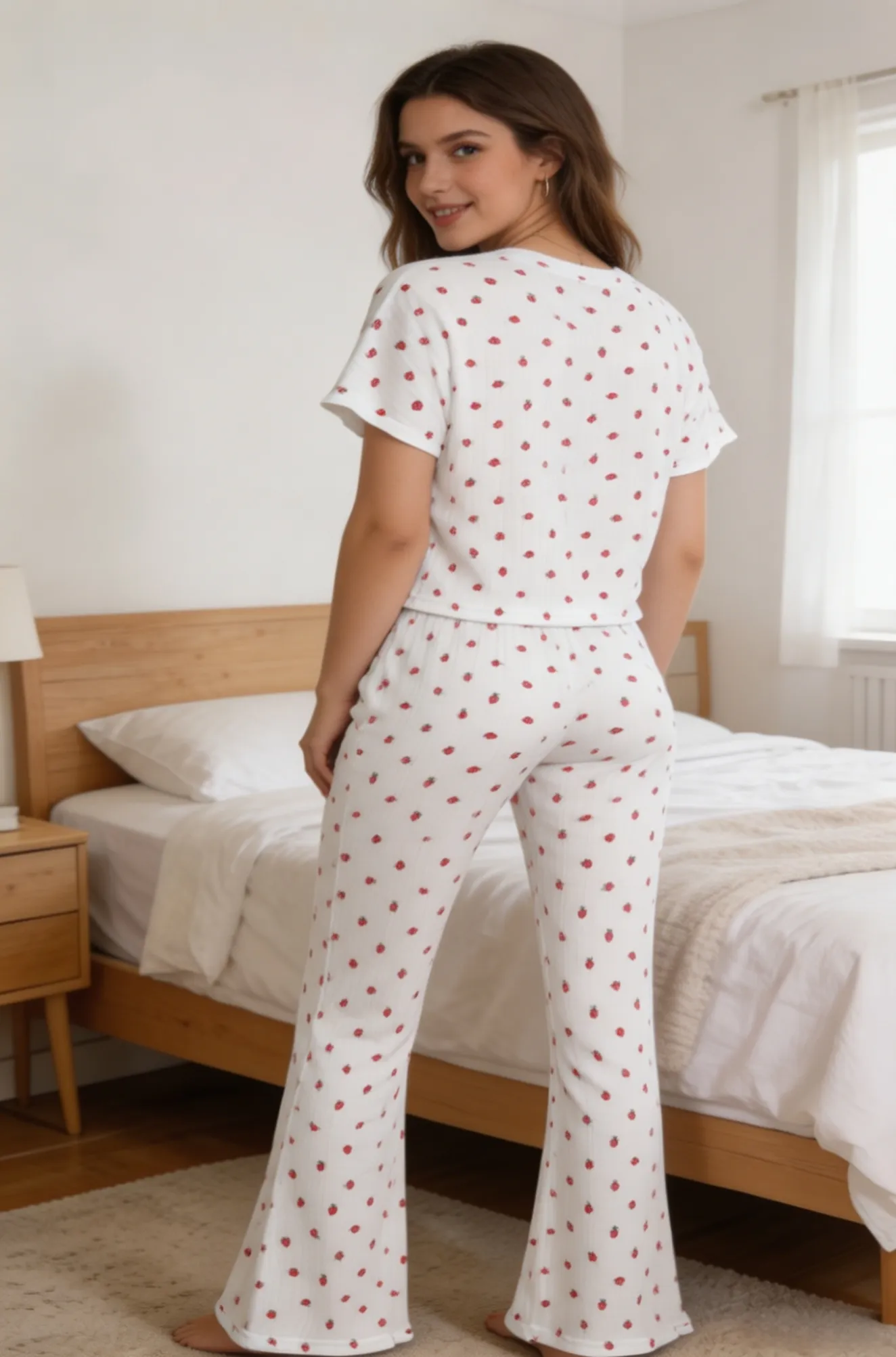 Wholesale Cross-Border Western-Style Women's Pajama Set, Heart Print Short Sleeve Top and Long Pants, Casual Two-Piece Loungewear · Wholesale · OEM · Worldwide Shipping - Detail 2