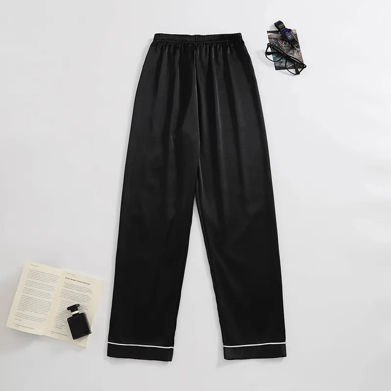 Cross-Border Export Faux Silk Long Sleeve Long Pants Loungewear, European & American Style, Men's Solid Color Casual 2-Piece Pajama Set · Wholesale · OEM · Worldwide Shipping - View 2