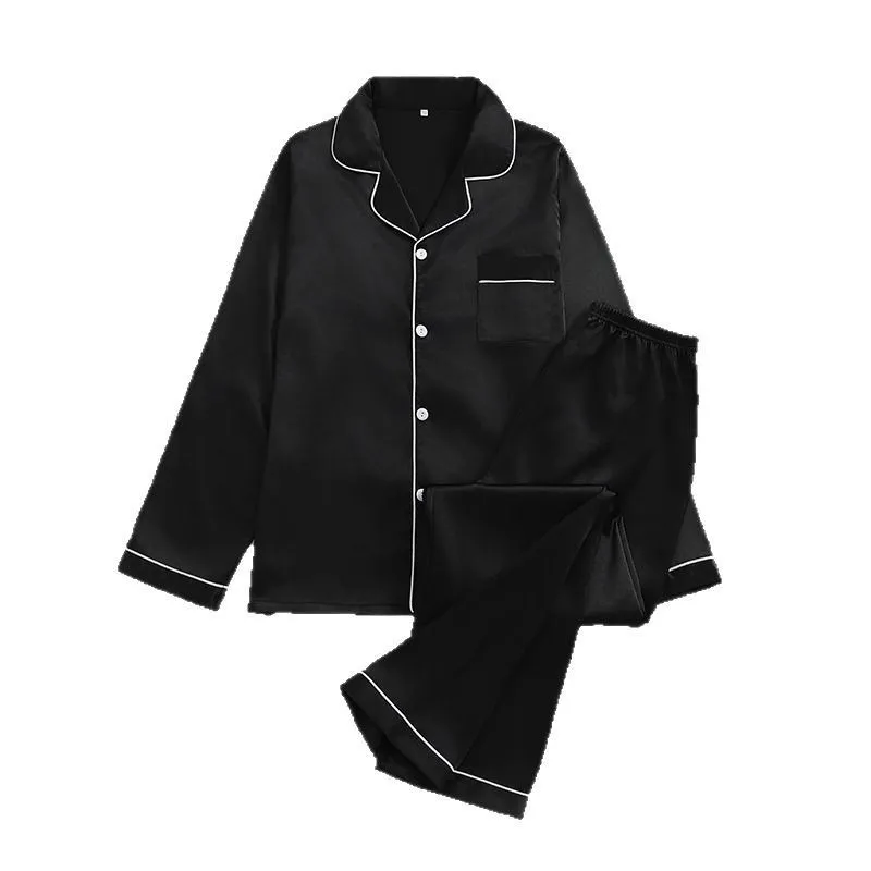 Cross-Border Export Faux Silk Long Sleeve Long Pants Loungewear, European & American Style, Men's Solid Color Casual 2-Piece Pajama Set · Wholesale · OEM · Worldwide Shipping - View 4