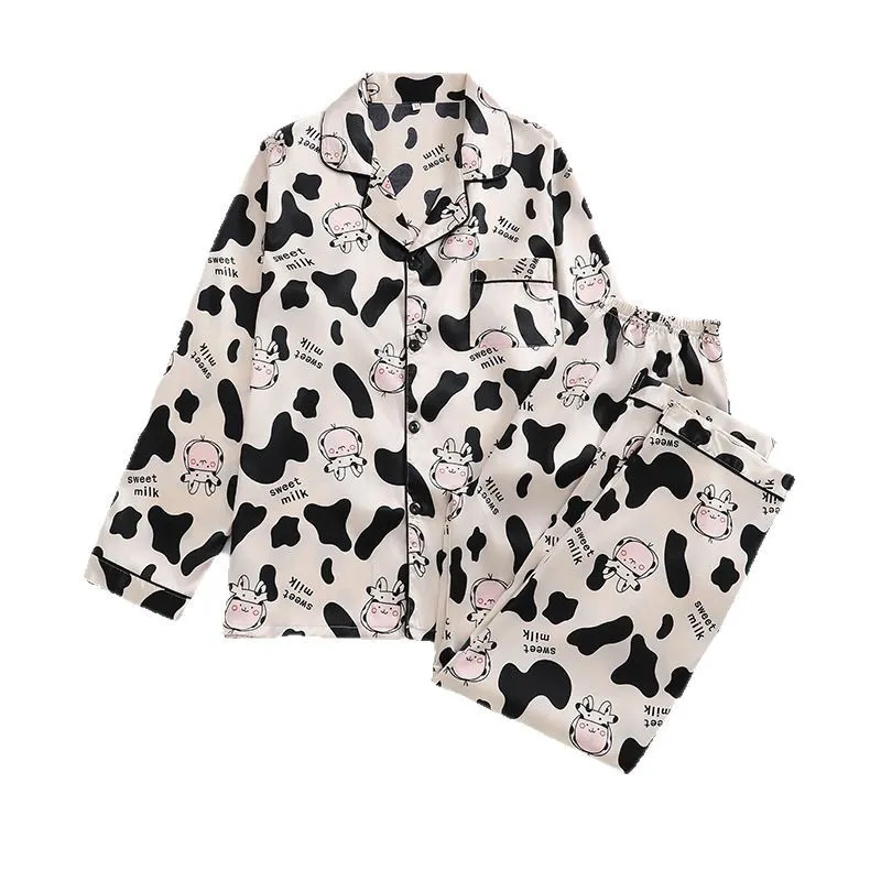 Export-Only Animal Cow Print Faux Silk Men's Pajama Set, Long Sleeve Long Pants, Casual 2-Piece Loungewear · Wholesale · OEM · Worldwide Shipping - View 4