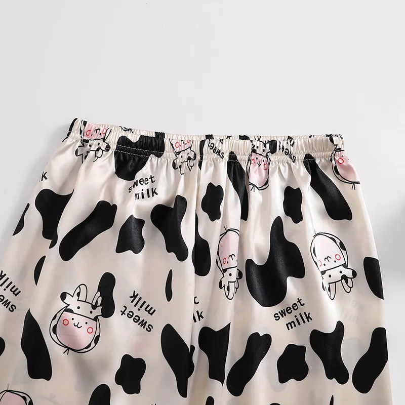 Export-Only Animal Cow Print Faux Silk Men's Pajama Set, Long Sleeve Long Pants, Casual 2-Piece Loungewear · Wholesale · OEM · Worldwide Shipping - Detail 6