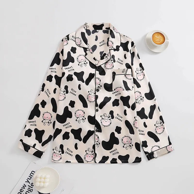 Export-Only Animal Cow Print Faux Silk Men's Pajama Set, Long Sleeve Long Pants, Casual 2-Piece Loungewear · Wholesale · OEM · Worldwide Shipping - View 1