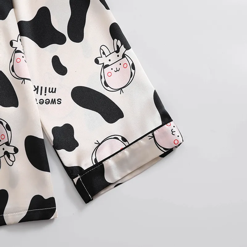 Export-Only Animal Cow Print Faux Silk Men's Pajama Set, Long Sleeve Long Pants, Casual 2-Piece Loungewear · Wholesale · OEM · Worldwide Shipping - Detail 3