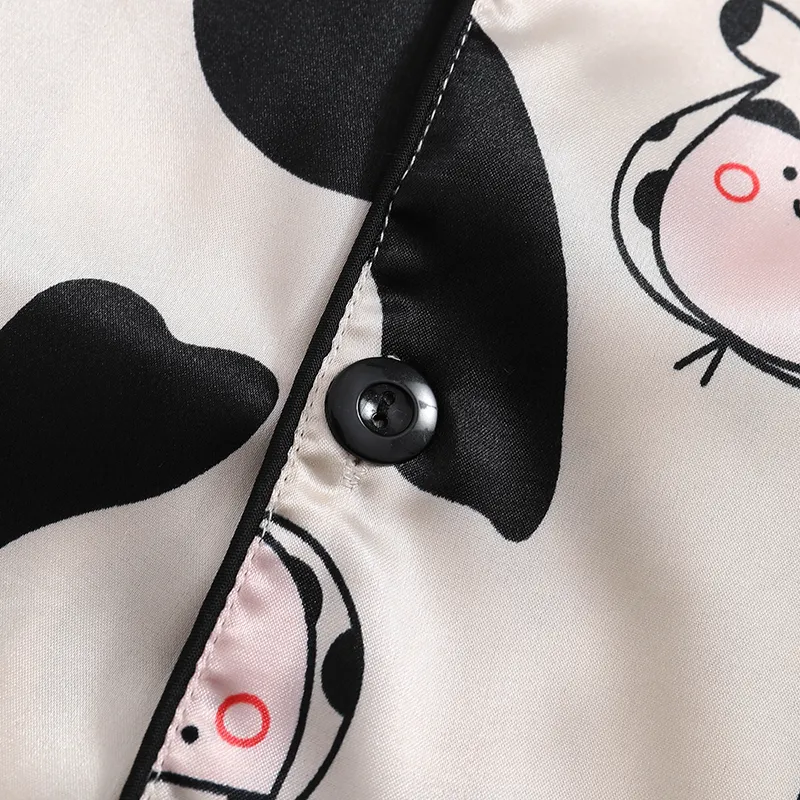 Export-Only Animal Cow Print Faux Silk Men's Pajama Set, Long Sleeve Long Pants, Casual 2-Piece Loungewear · Wholesale · OEM · Worldwide Shipping - Detail 5