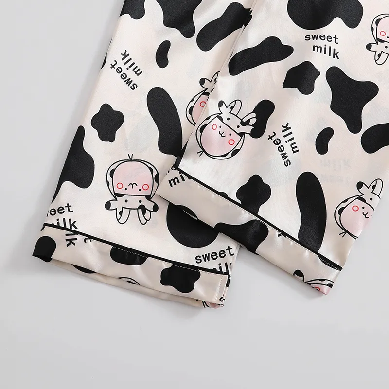 Export-Only Animal Cow Print Faux Silk Men's Pajama Set, Long Sleeve Long Pants, Casual 2-Piece Loungewear · Wholesale · OEM · Worldwide Shipping - Detail 7