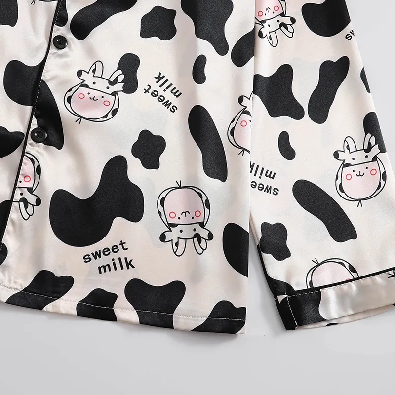 Export-Only Animal Cow Print Faux Silk Men's Pajama Set, Long Sleeve Long Pants, Casual 2-Piece Loungewear · Wholesale · OEM · Worldwide Shipping - Detail 4