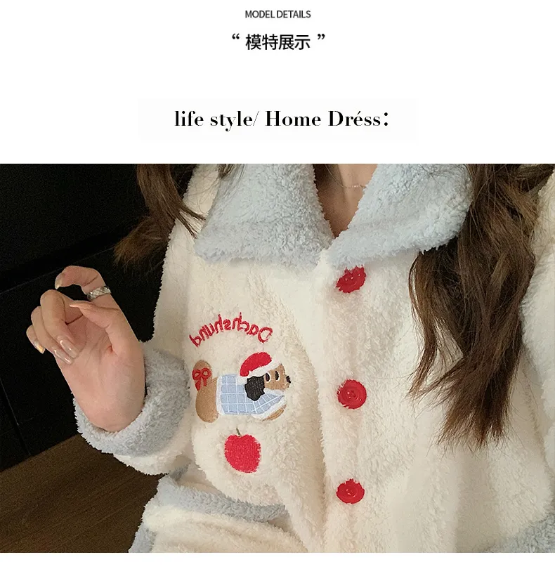 Pyjama femme chien et pomme de Noël en velours double face mi-moelleux, hiver, mignon, grande taille 220 jin, tenue d'intérieur · Grossiste · OEM · Mondial - Detail 4