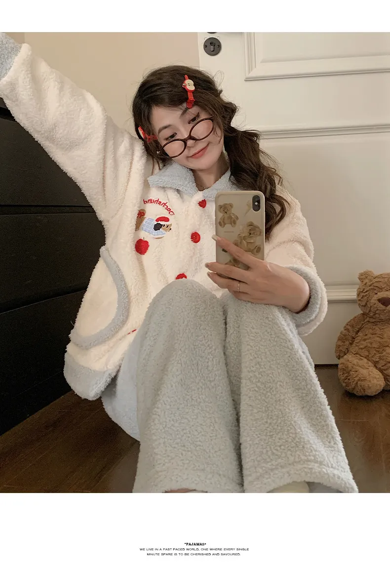 Pyjama femme chien et pomme de Noël en velours double face mi-moelleux, hiver, mignon, grande taille 220 jin, tenue d'intérieur · Grossiste · OEM · Mondial - Detail 12