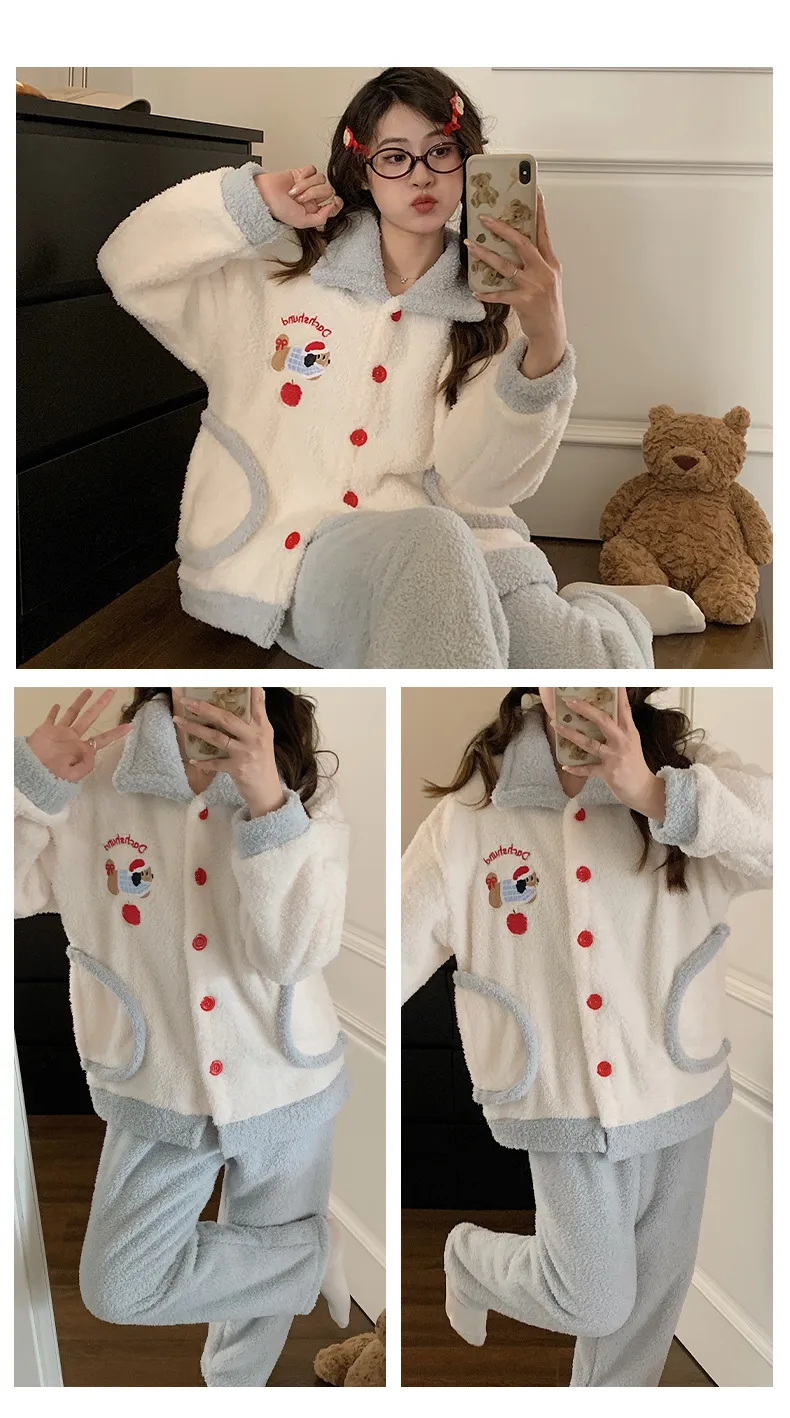 Pyjama femme chien et pomme de Noël en velours double face mi-moelleux, hiver, mignon, grande taille 220 jin, tenue d'intérieur · Grossiste · OEM · Mondial - Detail 6