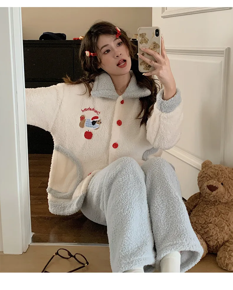 Pyjama femme chien et pomme de Noël en velours double face mi-moelleux, hiver, mignon, grande taille 220 jin, tenue d'intérieur · Grossiste · OEM · Mondial - Detail 7