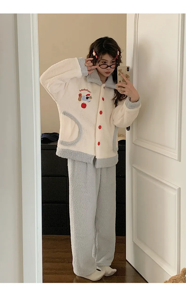 Pyjama femme chien et pomme de Noël en velours double face mi-moelleux, hiver, mignon, grande taille 220 jin, tenue d'intérieur · Grossiste · OEM · Mondial - Detail 9