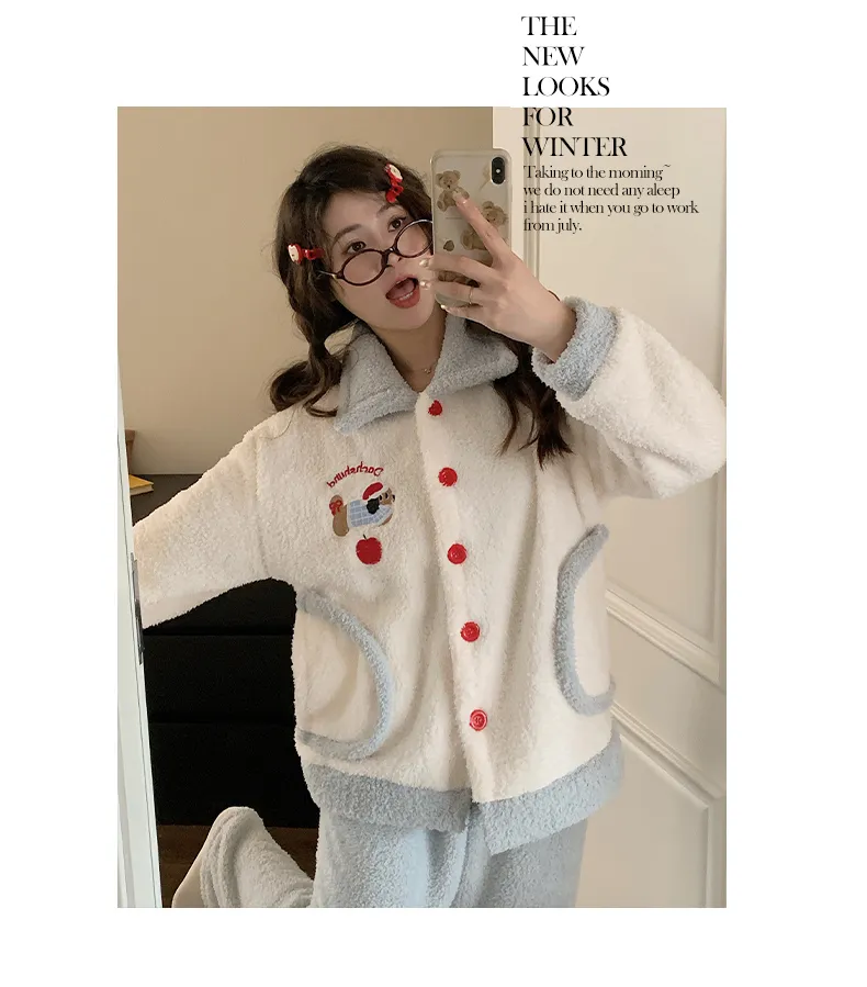 Pyjama femme chien et pomme de Noël en velours double face mi-moelleux, hiver, mignon, grande taille 220 jin, tenue d'intérieur · Grossiste · OEM · Mondial - Detail 5