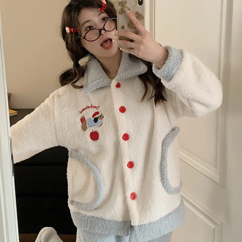 Pyjama femme chien et pomme de Noël en velours double face mi-moelleux, hiver, mignon, grande taille 220 jin, tenue d'intérieur · Grossiste · OEM · Mondial - View 2