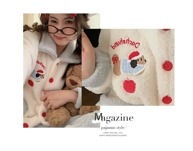 Pyjama femme chien et pomme de Noël en velours double face mi-moelleux, hiver, mignon, grande taille 220 jin, tenue d'intérieur · Grossiste · OEM · Mondial - Detail 8