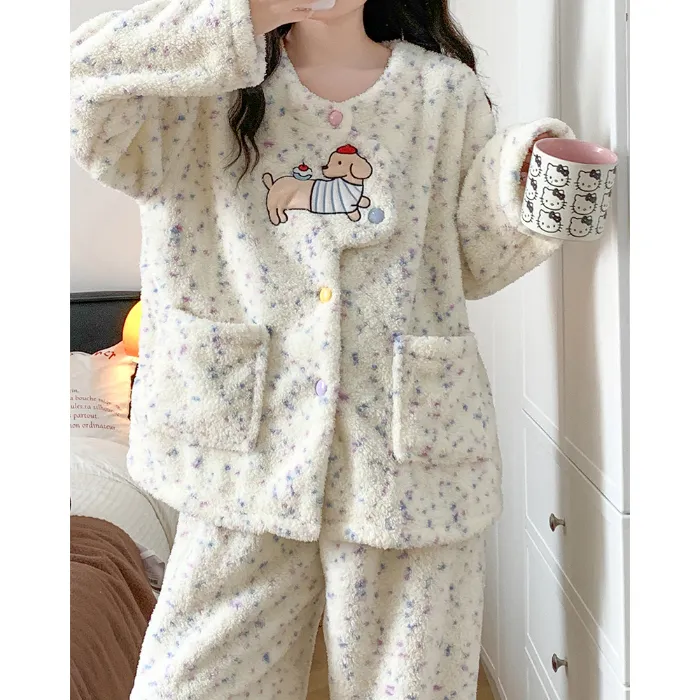 9285-2# Nouvelle collection hiver pyjama femme épais velours de Milan gilet col rond ensemble tenue d'intérieur douce 280 grammes · Grossiste · OEM · Mondial - Detail 10
